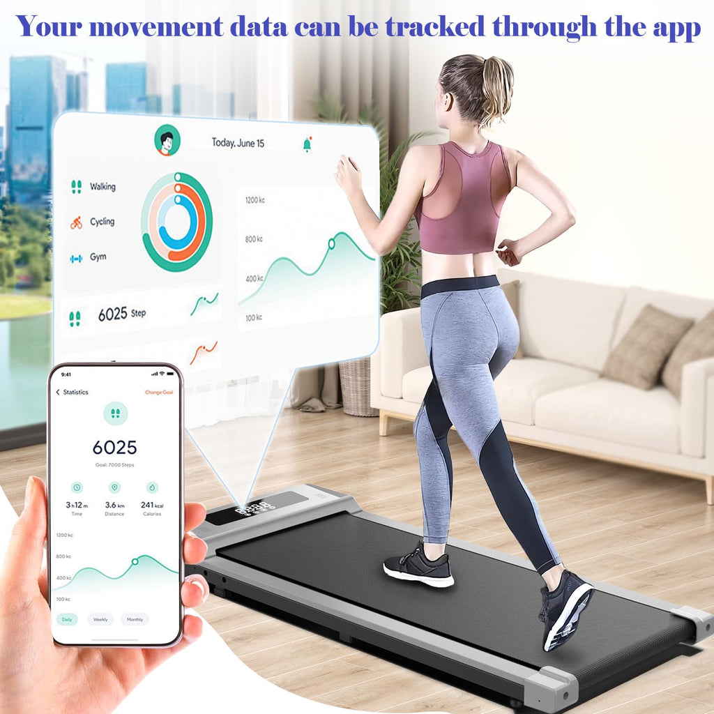 Compact Armless Treadmill for Small Spaces, Quiet Under-Desk Walking Pad