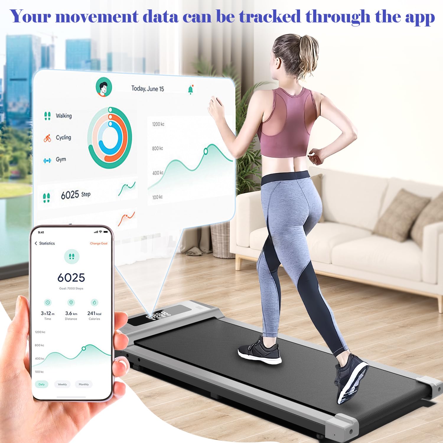 Compact Armless Treadmill for Small Spaces, Quiet Under-Desk Walking Pad