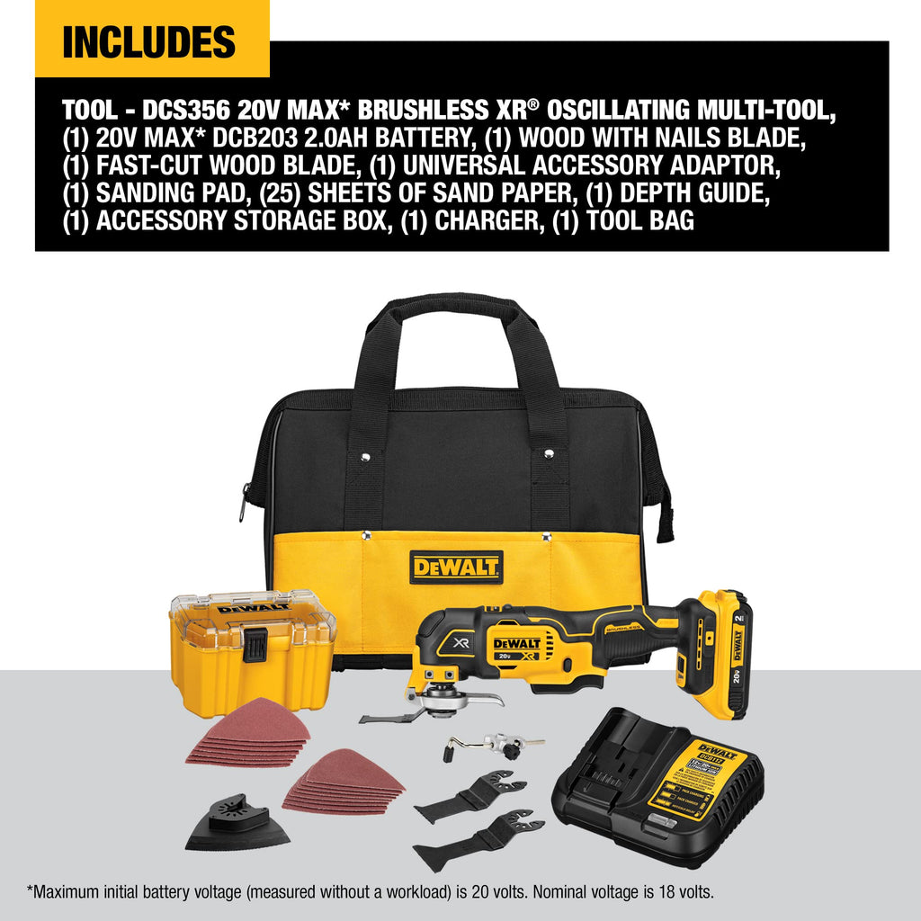 DEWALT 20V MAX XR Oscillating Multi-Tool Kit, Variable Speed (DCS356D1)