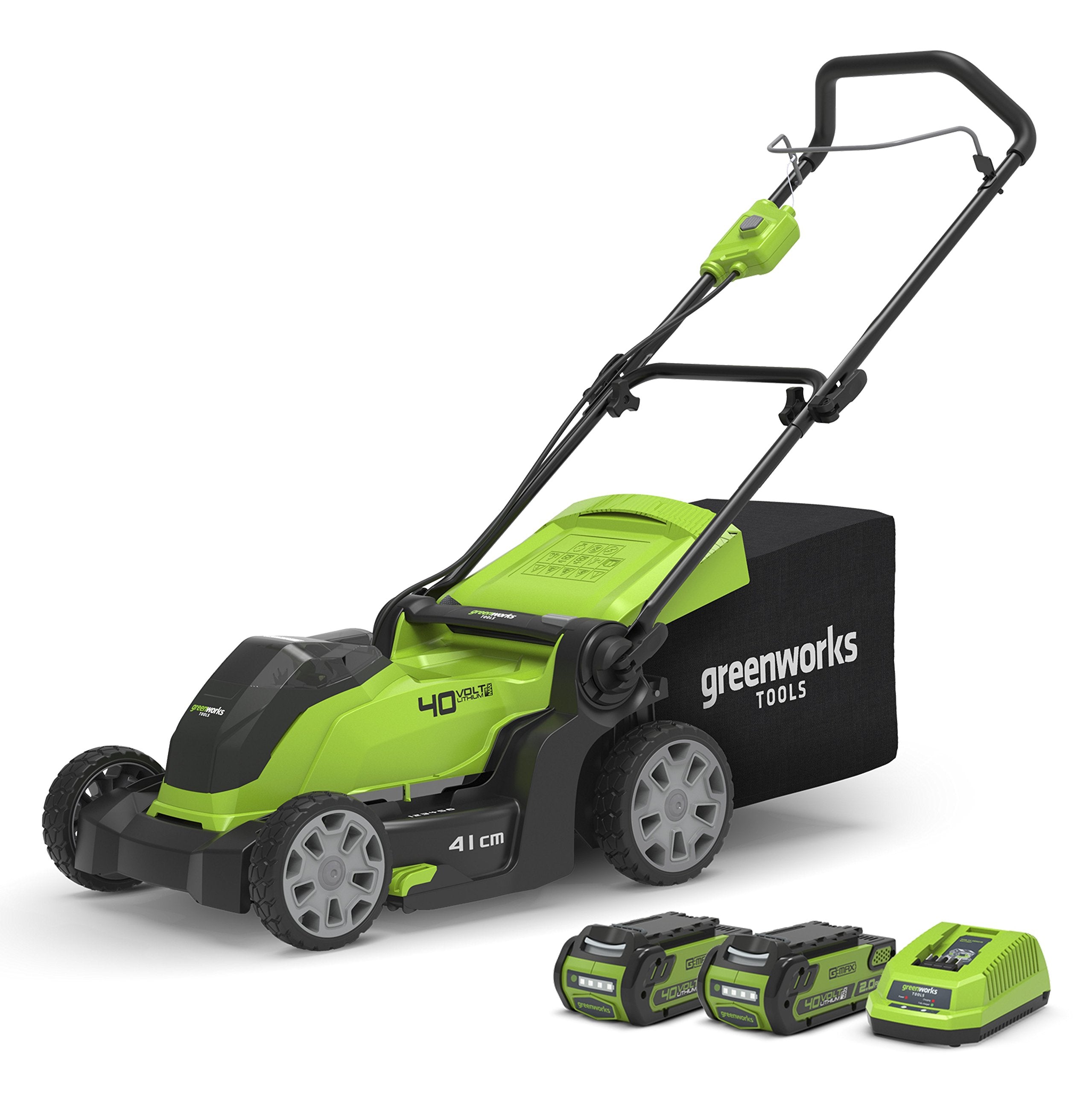 Greenworks 40V Cordless Lawnmower for Lawns up to 500m², 41cm Cutting Width, 50L Bag
